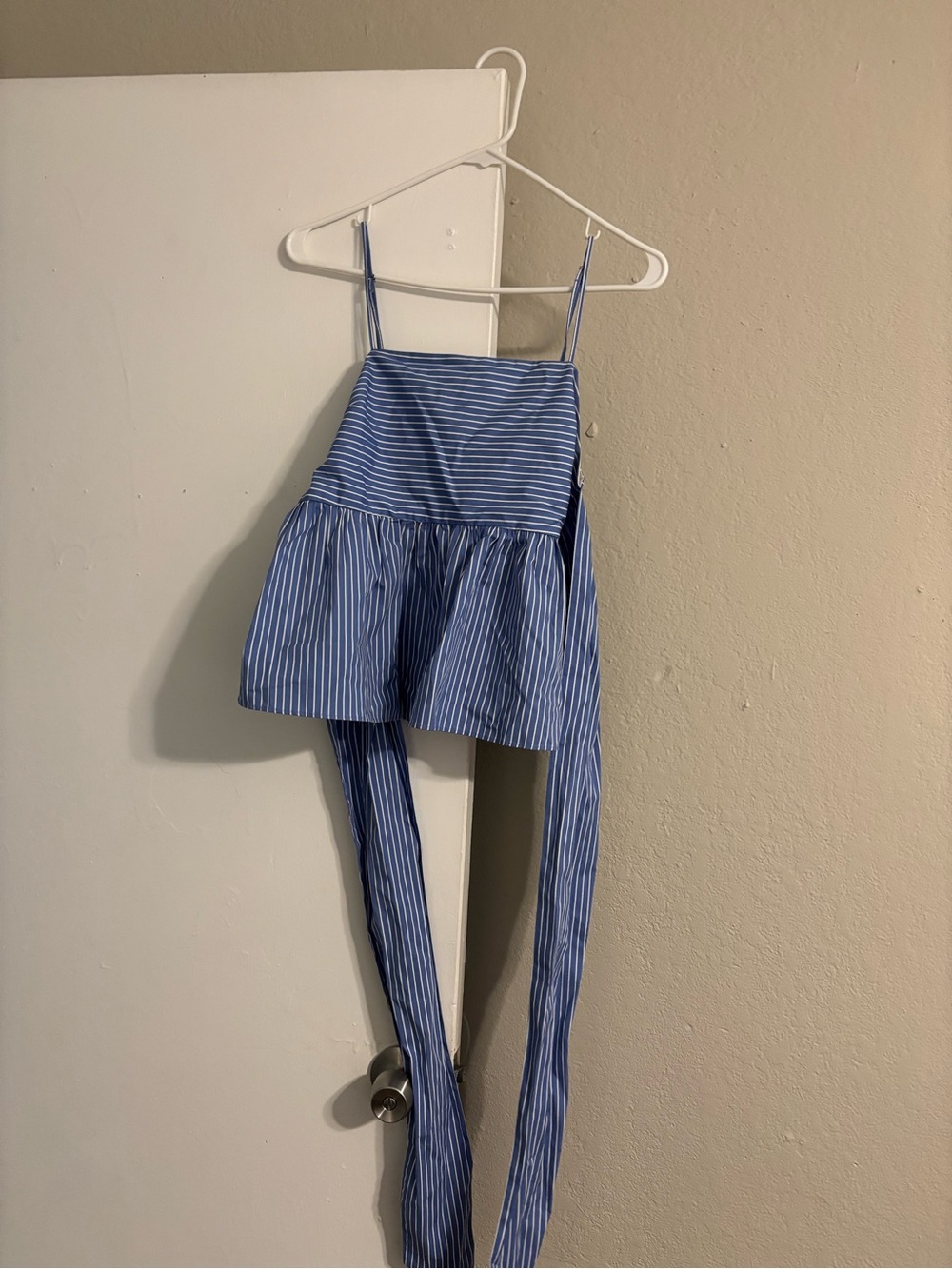 Express Blue and White Striped Peplum Romper with Spaghetti Straps#8